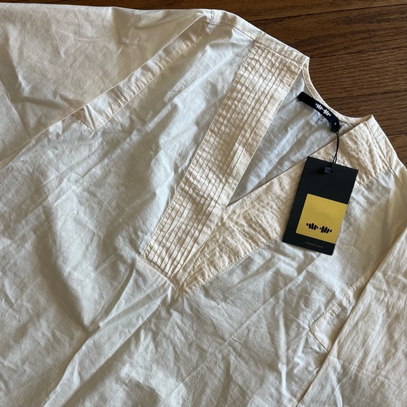 Khaddi Pakistani Kurta Cream & Pink Embroidery Tunic  Side Slits Size 8 - Picture 2 of 6